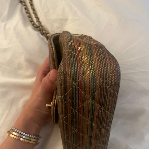 Chanel multicolor gold stripe raffia effect. chain small bag - Picture 4 of 9